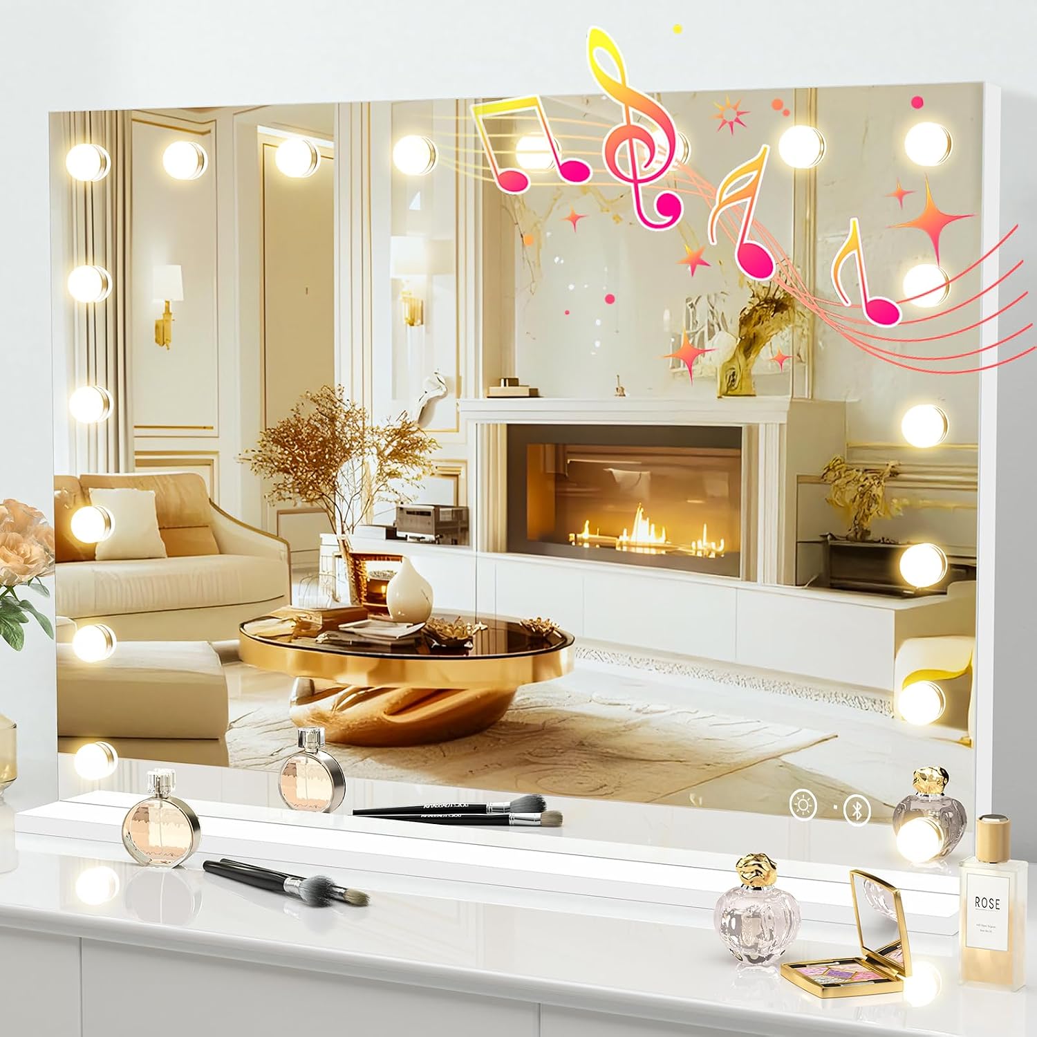 Detalle de FENCHILIN 32x23-Inch Vanity Mirror with Lights and Bluetooth Speakers