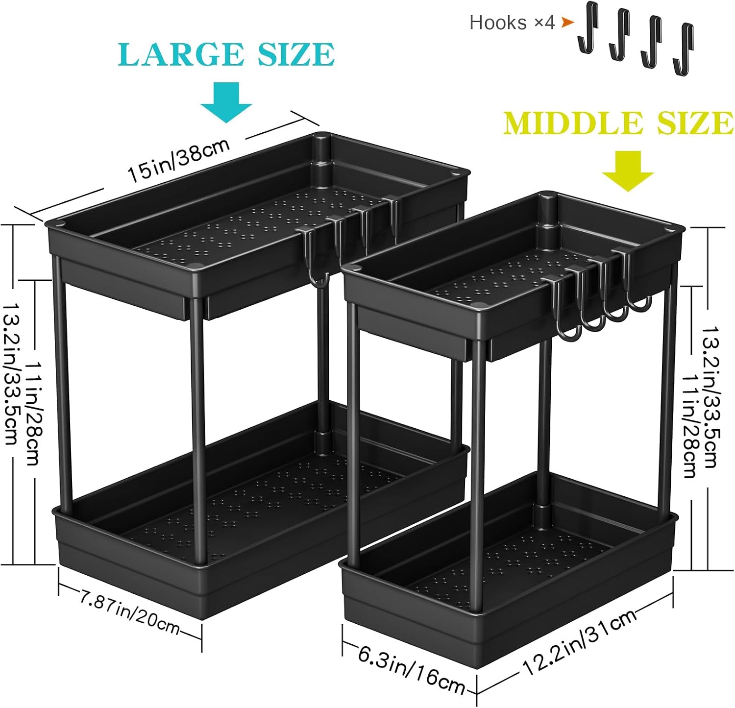 Detalle de PurKeep 2 Pack Under Sink Storage – 2 Tier Kitchen Organisation Rack (Large + Medium)