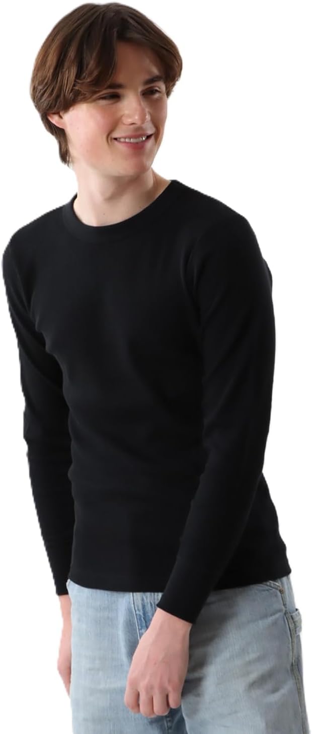 Detalle de Hanes BEEFY HM4-Q103 サーマルクルーネック長袖Tシャツ ワッフル生地・ストレッチ性・バインダーネック