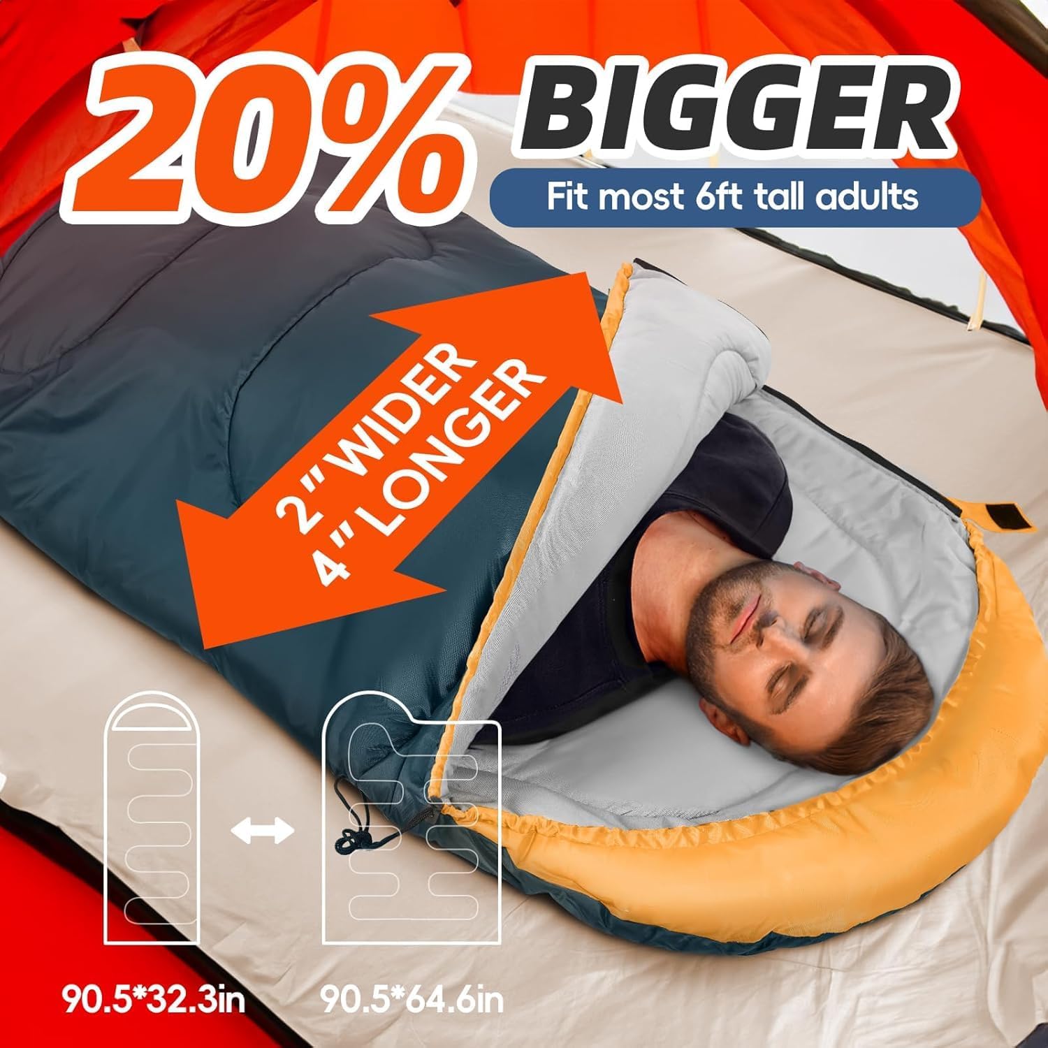 Thumbnail 2 de MEREZA XL Sleeping Bag for Men – Large Wide, 3-4 Season with Compression Sack