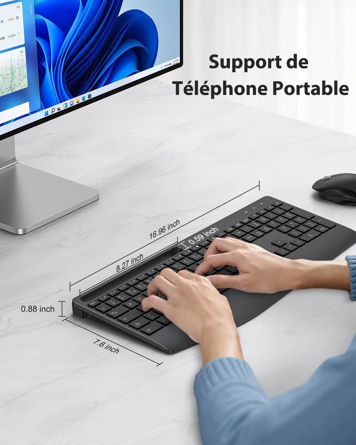 Thumbnail 6 de TECURS Clavier sans Fil 2,4 GHz AZERTY Français avec Repose-Poignet – Rétroéclairage 7 couleurs, Silent et Ergonomique
