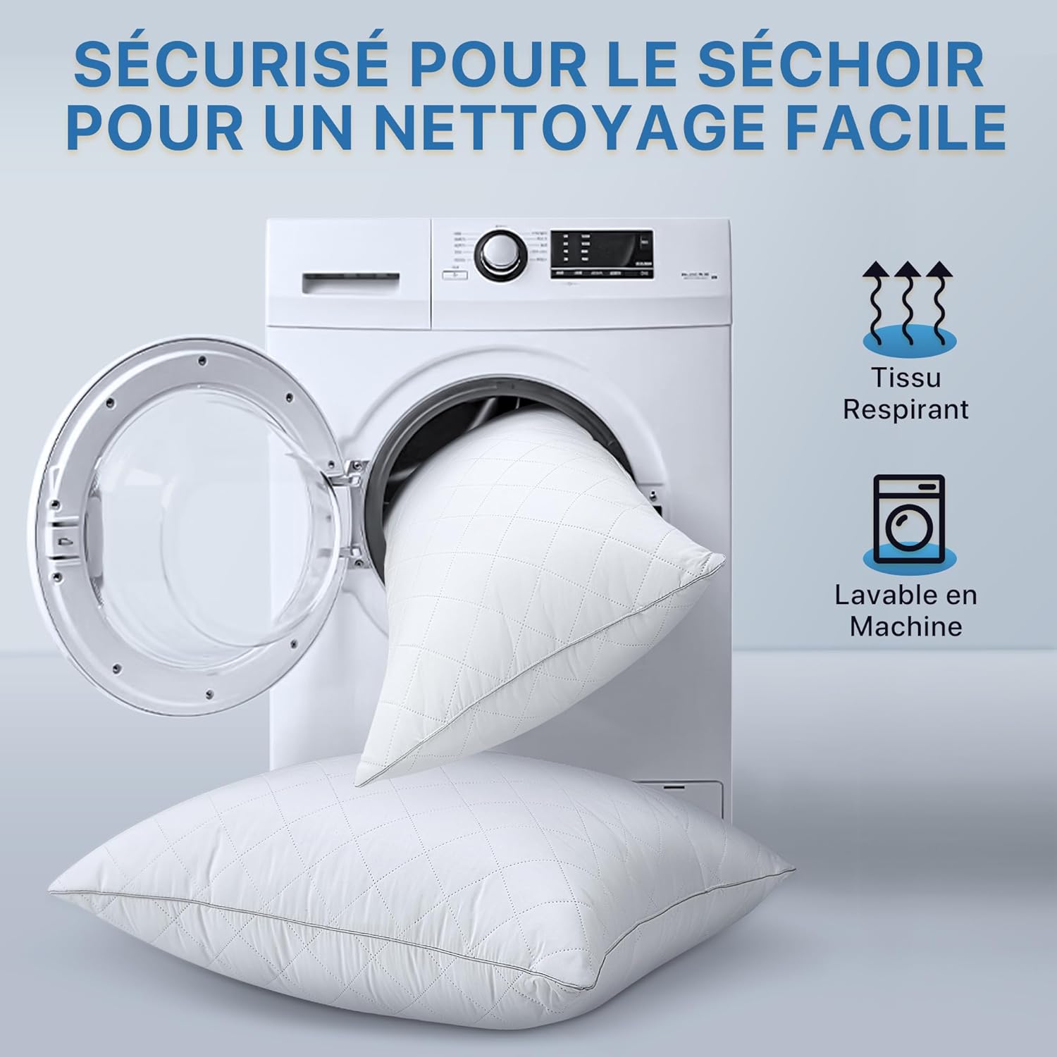 Thumbnail 5 de TESQ oreiller 65x65 cm (lot de 2) – confort moelleux, respirant et hypoallergénique certifié Oeko-TEX