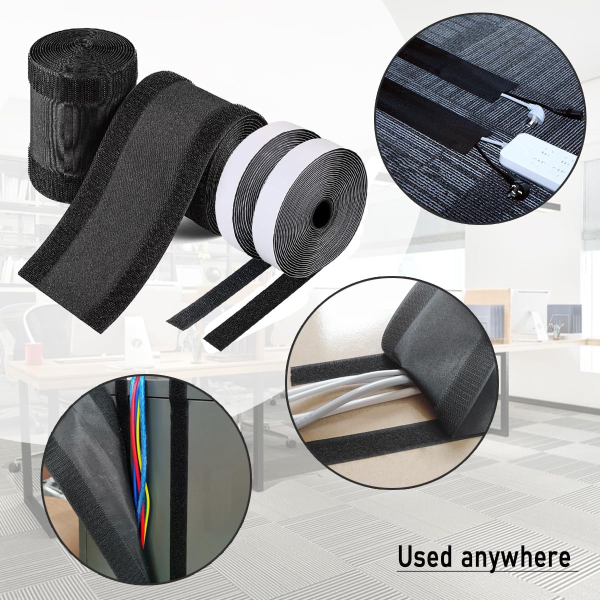 Thumbnail 2 de YOBEYI Floor Cable Covers (20 Feet) with Adhesive Tape for Any Floor Surface, Black