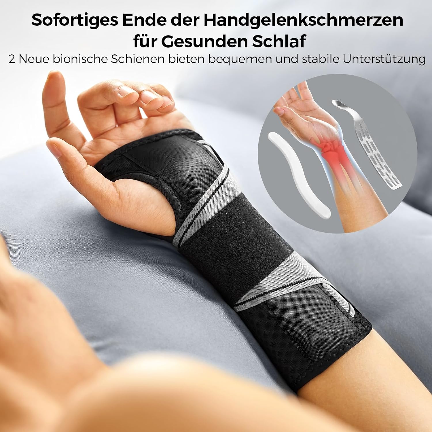 Detalle de FREETOO Leicht-Passform Handgelenkstütze mit Bionischem Karpaltunnel-Schienenband – einstufiges Anlegen bei RSI & Sehnenscheidenentzündung