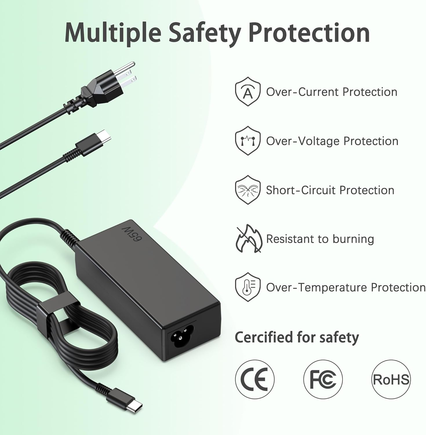 Thumbnail 4 de heesky 65W USB-C Chromebook Charger (Type C) for HP, Acer, ASUS, Dell, Lenovo, Samsung, and Google Laptops