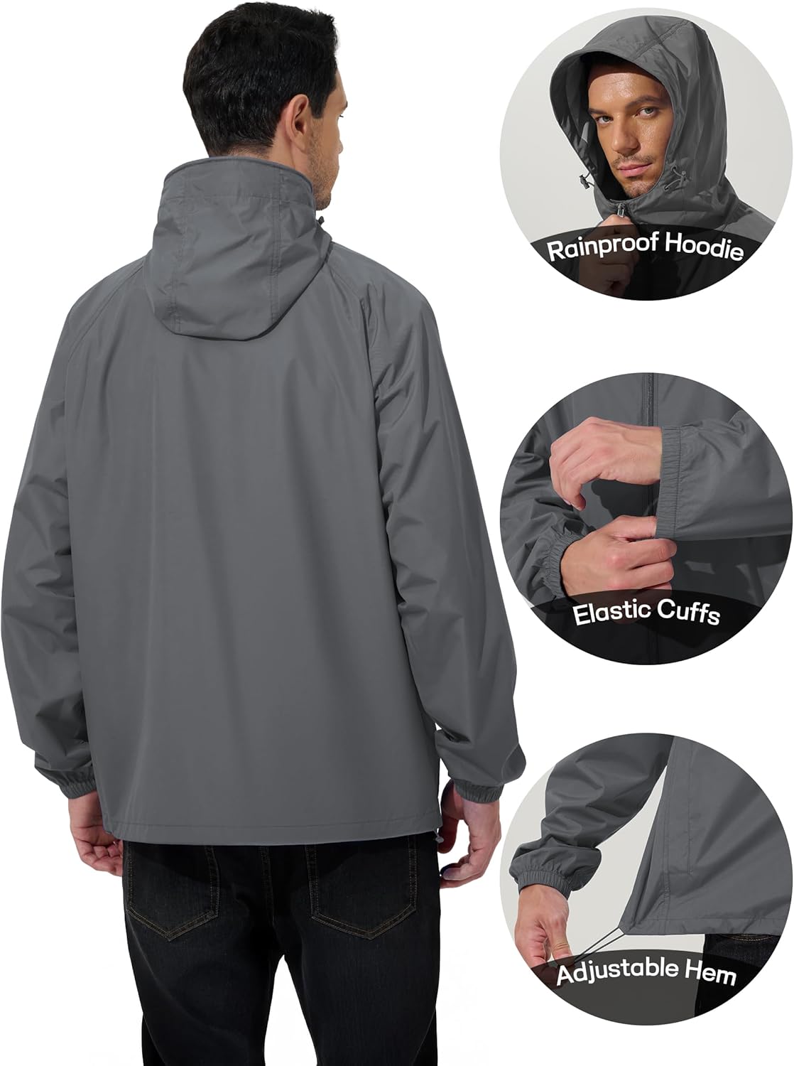 Thumbnail 4 de UIQUR Men's Rain Jacket Windbreaker Waterproof Jacket Raincoat