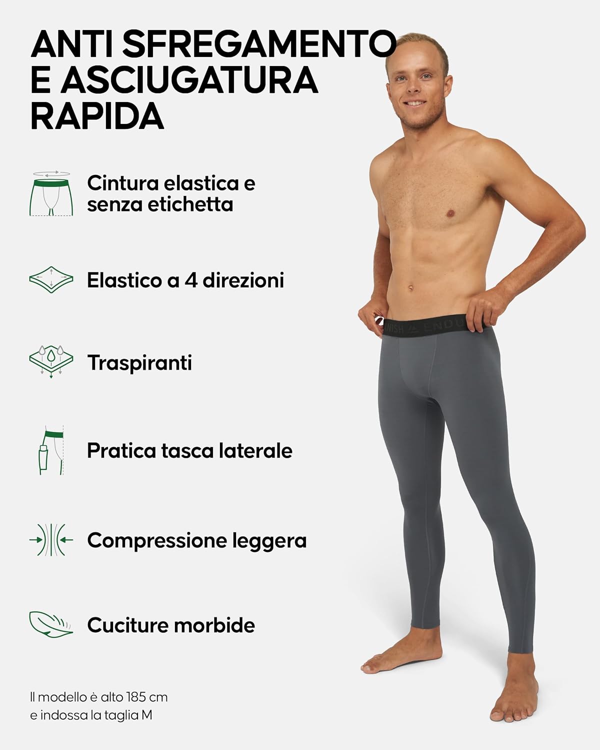 Thumbnail 1 de Danish Endurance Pantaloni a compressione traspiranti quick-dry per uomo (2 paia)