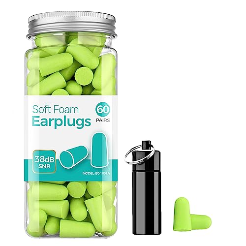 Detalle de ERM TOOL Ultra Soft Foam Earplugs: 60 Pairs, 38dB SNR, Reusable for Sleep, Study, Travel and More
