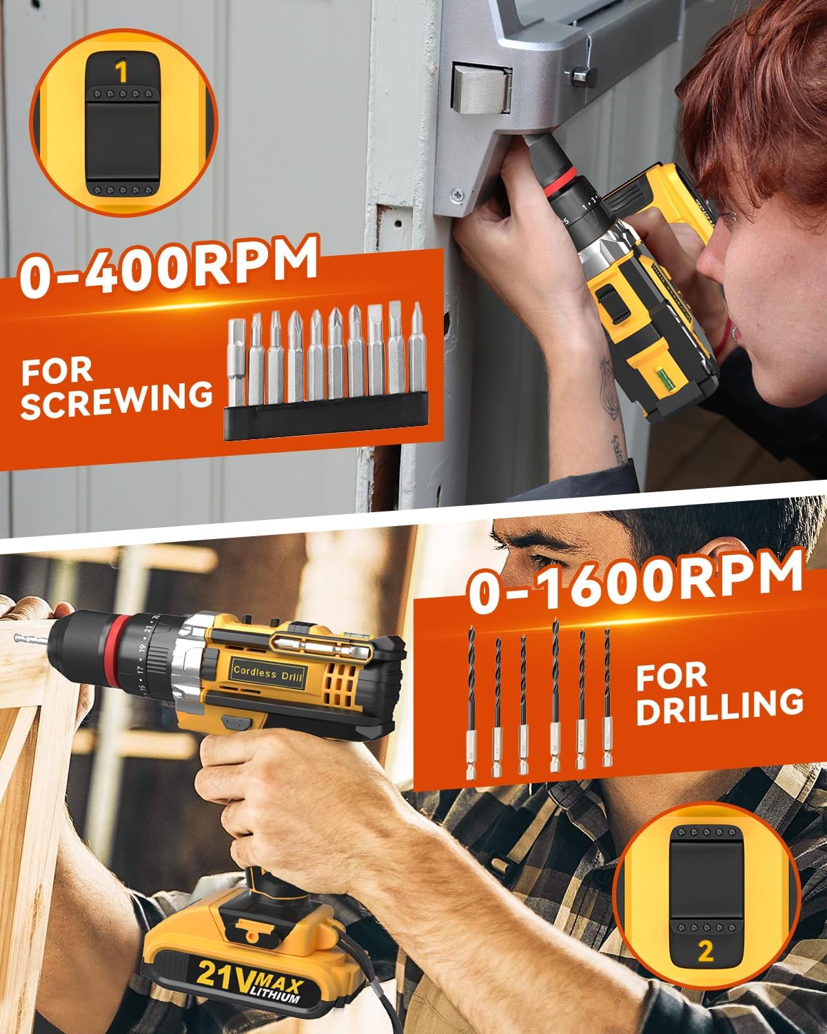 Detalle de KELNOW Cordless Hammer Drill Set 21V