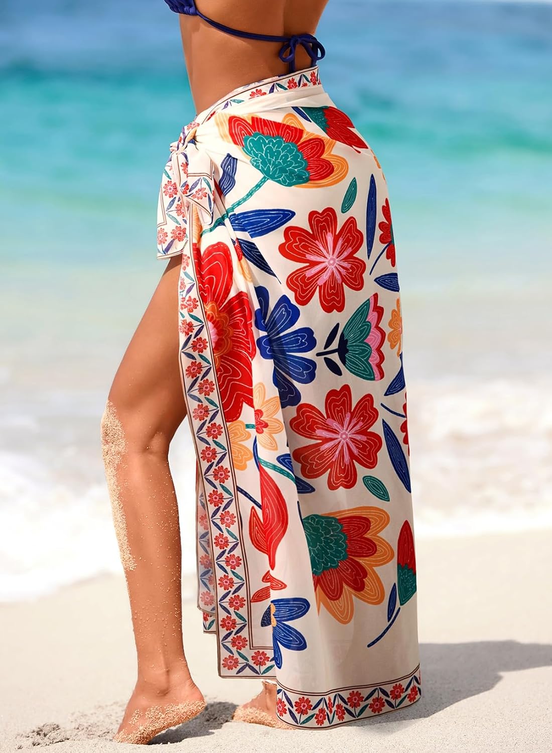 Thumbnail 2 de Herseas Women Sheer Sarong High Slit One Size Swimsuit Coverups – Floral Chiffon Wrap (2026 Summer)