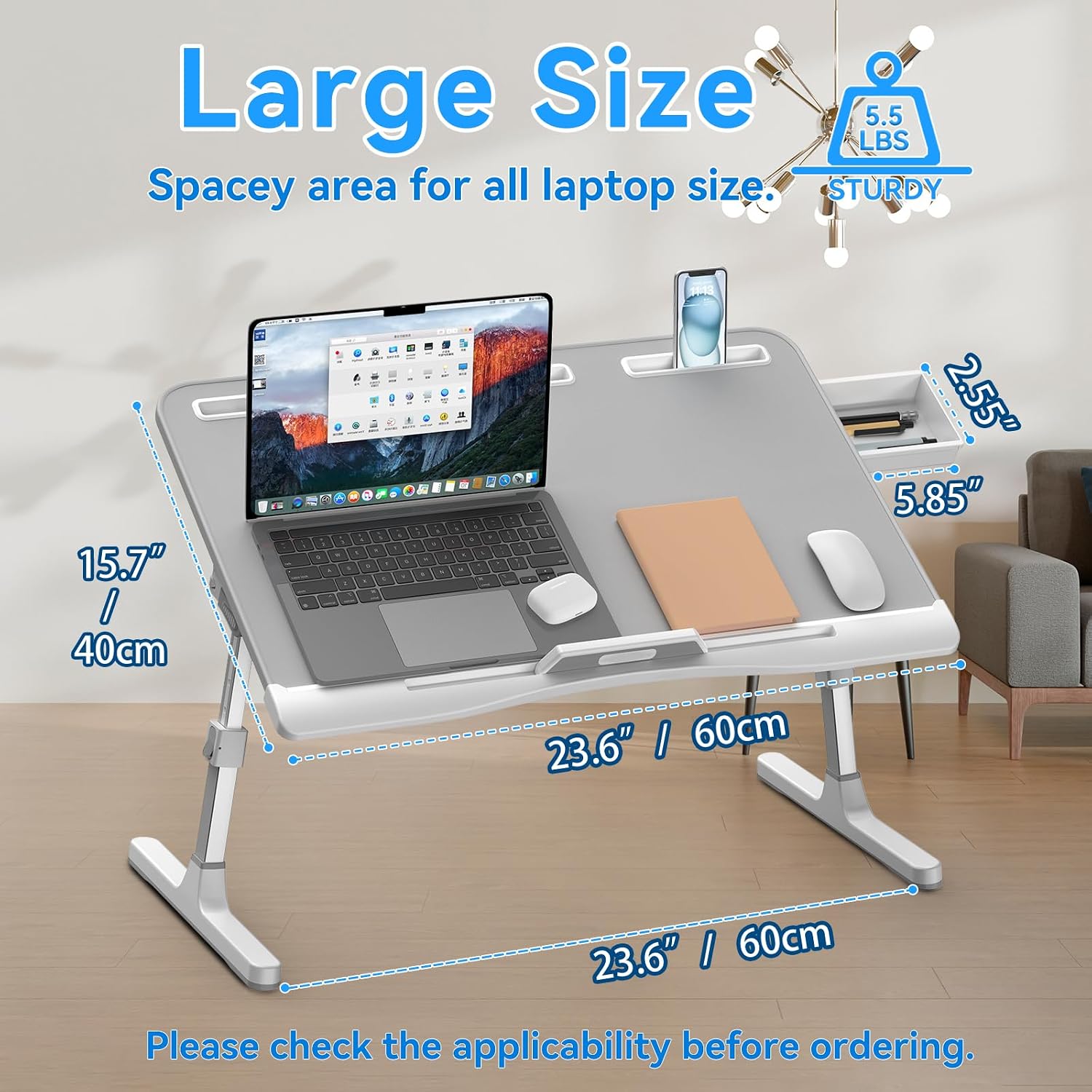 Thumbnail 3 de HETTHI F8 XXL Adjustable Bed Desk with PVC Leather Top and Storage Drawer