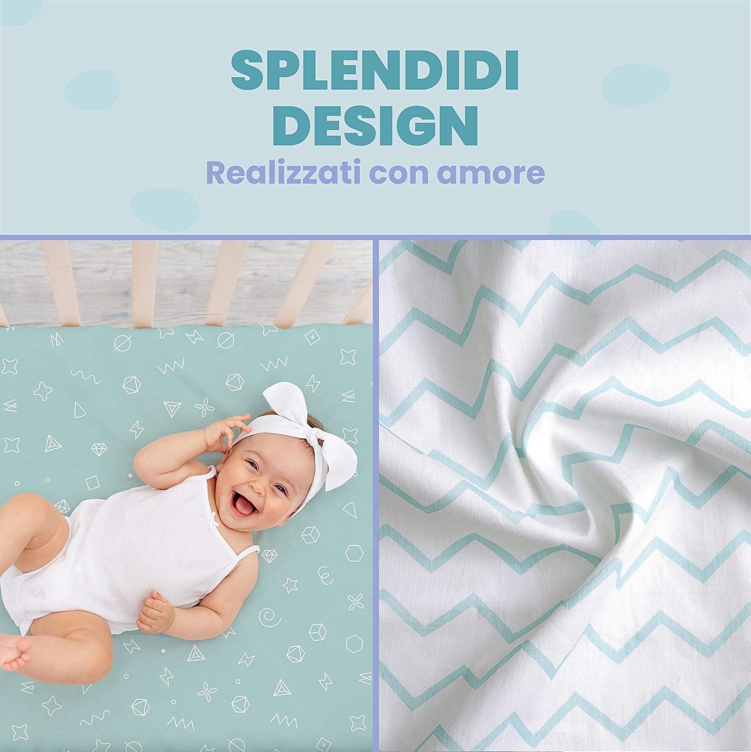 Thumbnail 5 de Sweety Fox Lenzuola 3-in-1 per Culla Cododo 55x90 cm - Set 2 + Coprimaterasso Impermeabile con Elastico 3-in-1 (Blu)