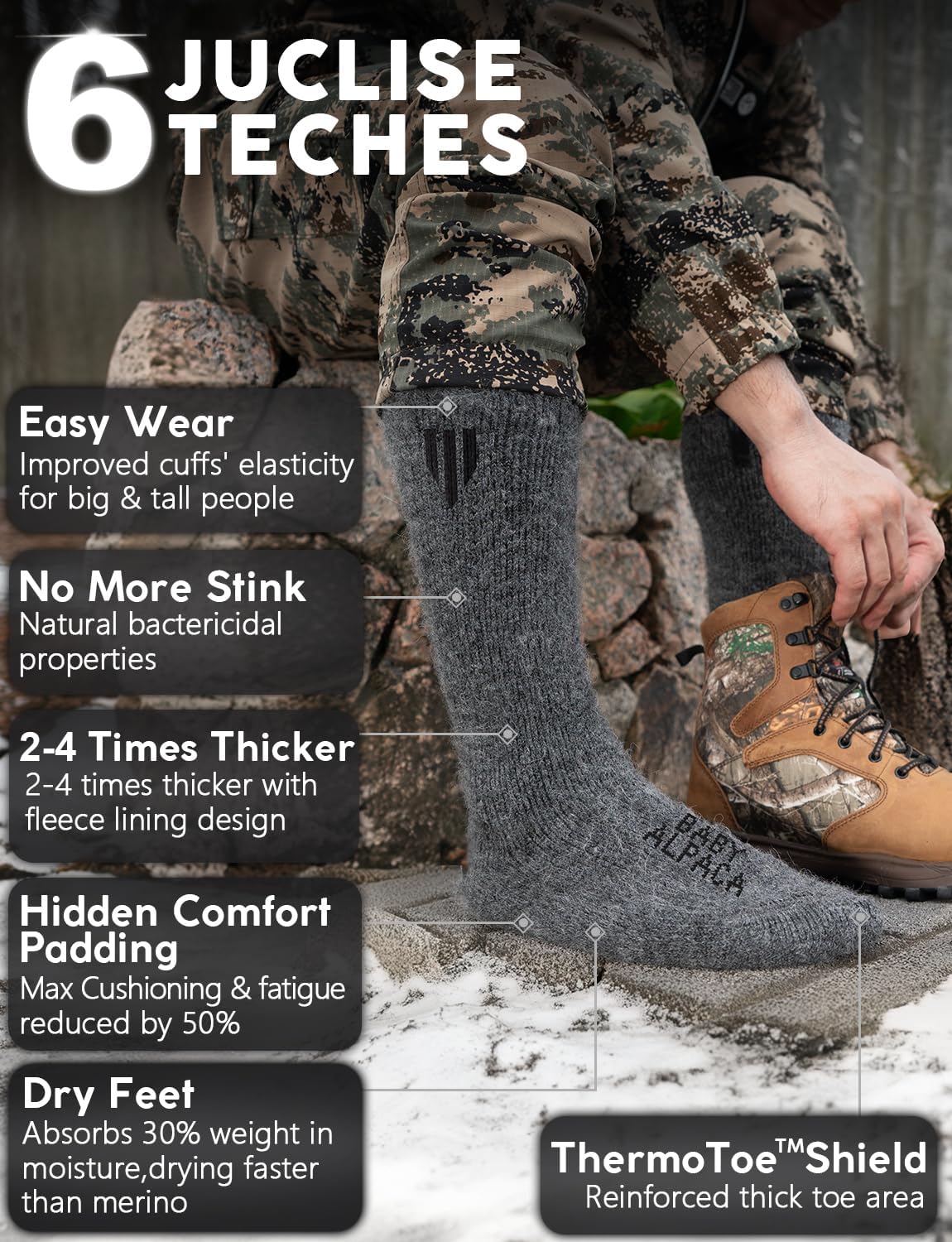 Detalle de Juclise Thermal Boot Socks, 62% Baby Alpaca