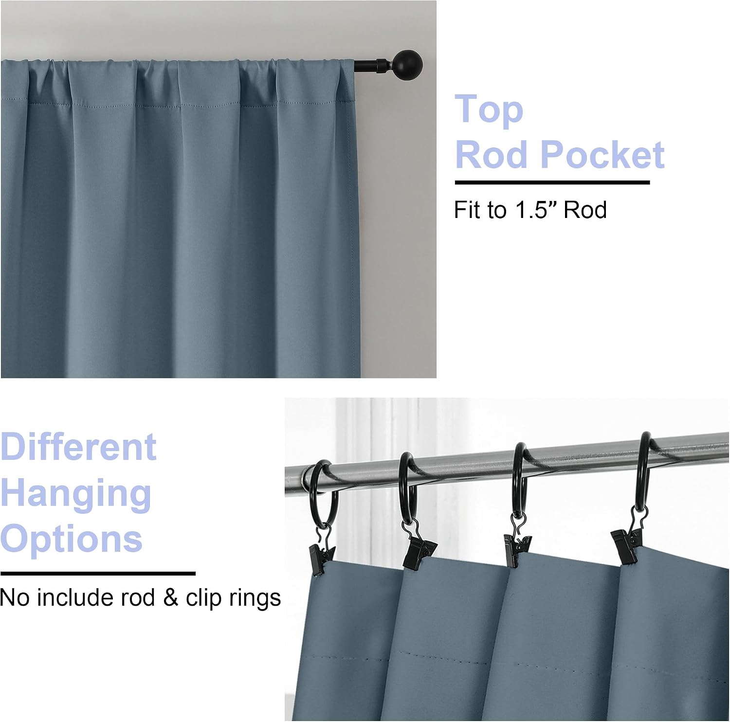 Thumbnail 3 de Simplebrand Ava Stone Blue Short Blackout Curtains (2-Panel Set) – Thermal Insulated Bedroom Drapes, 45 Inches Long