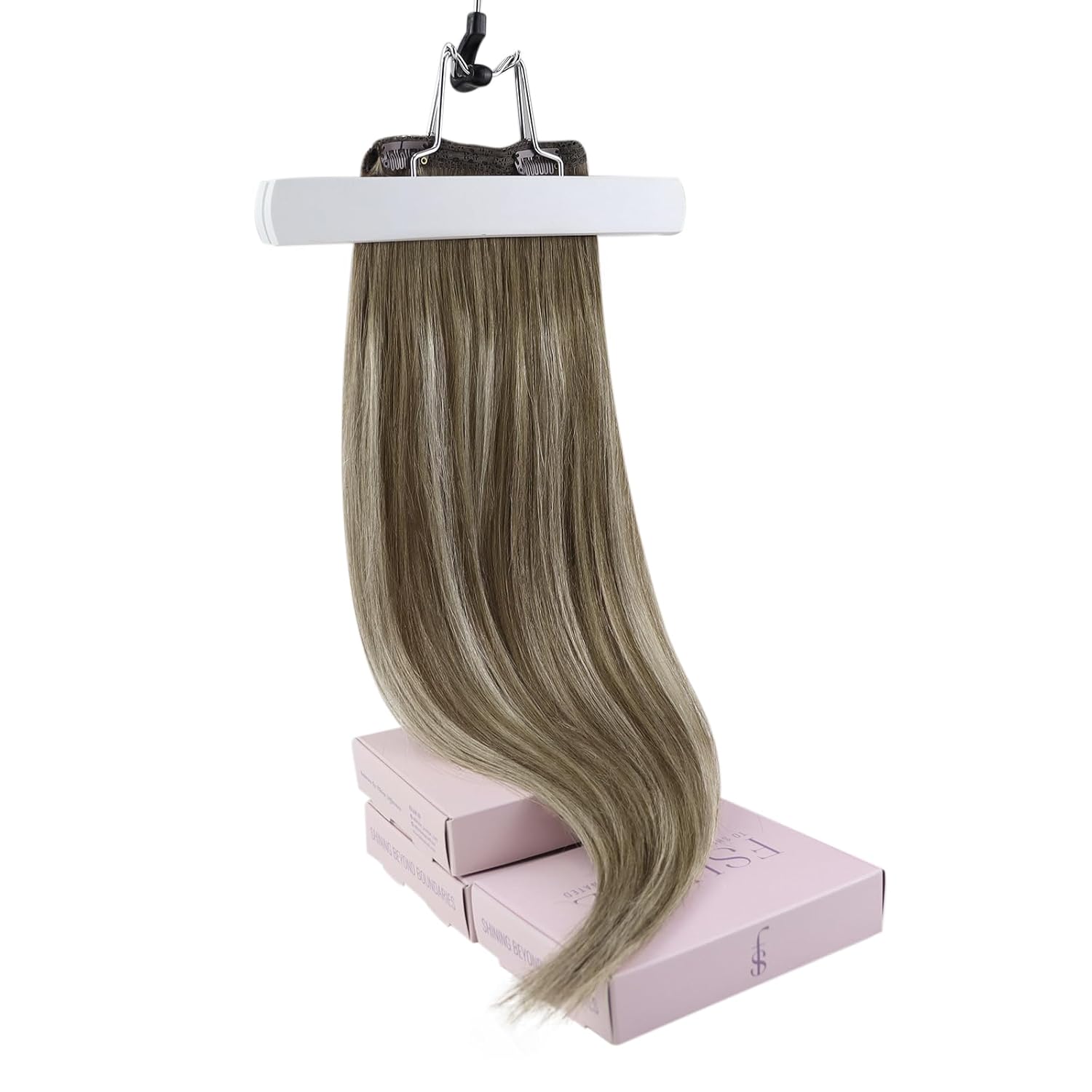 Thumbnail 6 de Fshine Clip-in Echthaar Extensions 45 cm, 120 g – Balayage Mittelbraun bis Hellblond, 7 Stück
