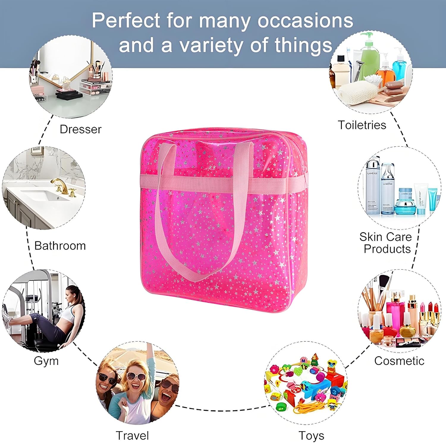 Detalle de TotePrint Wasserdichte Sternen-PVC Strandtasche 30×30×10cm – Transparente Leichte Tragetasche mit Griff