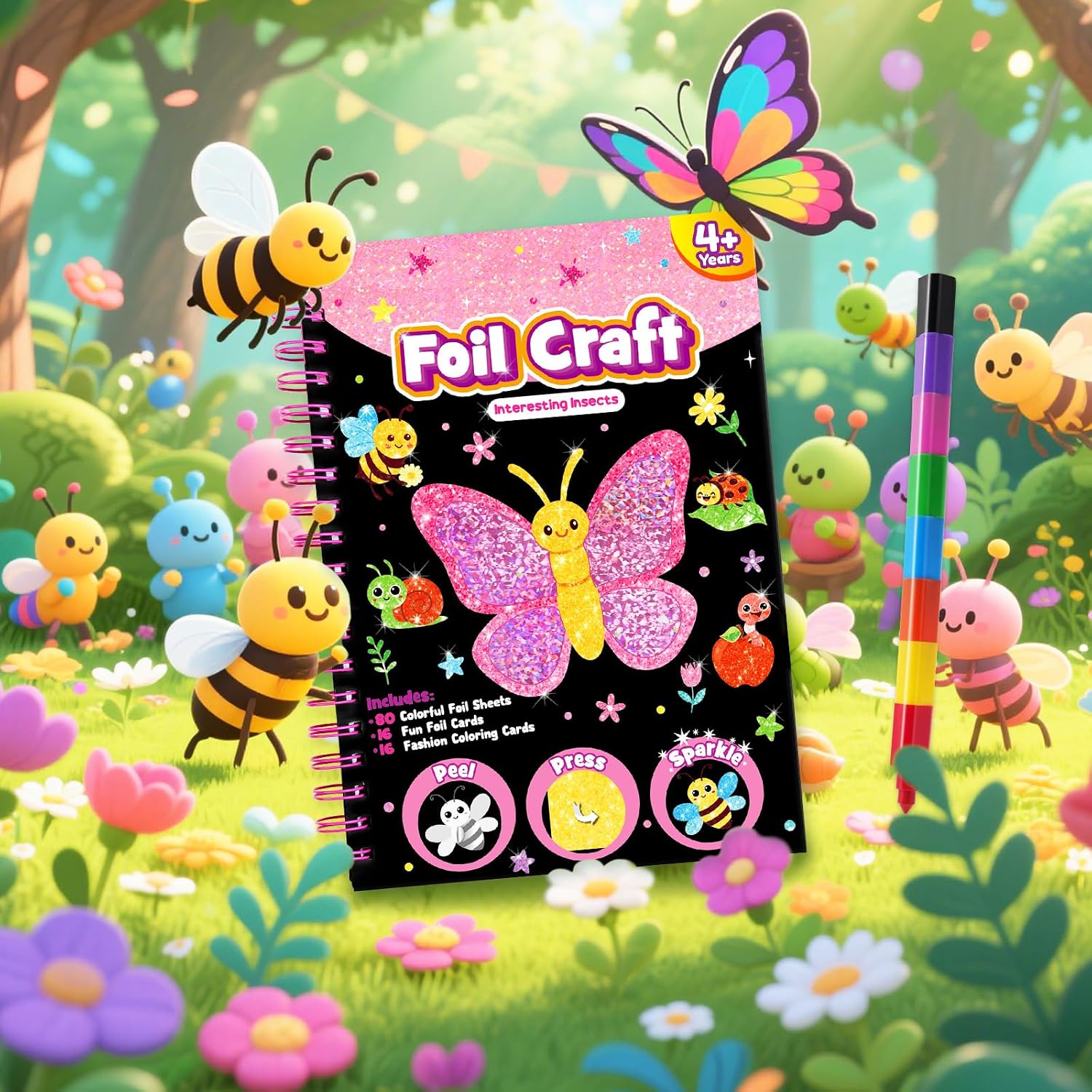 Detalle de LIKYMO Foil Art for Kids (Insects) – mess-free foil craft book for ages 4–9