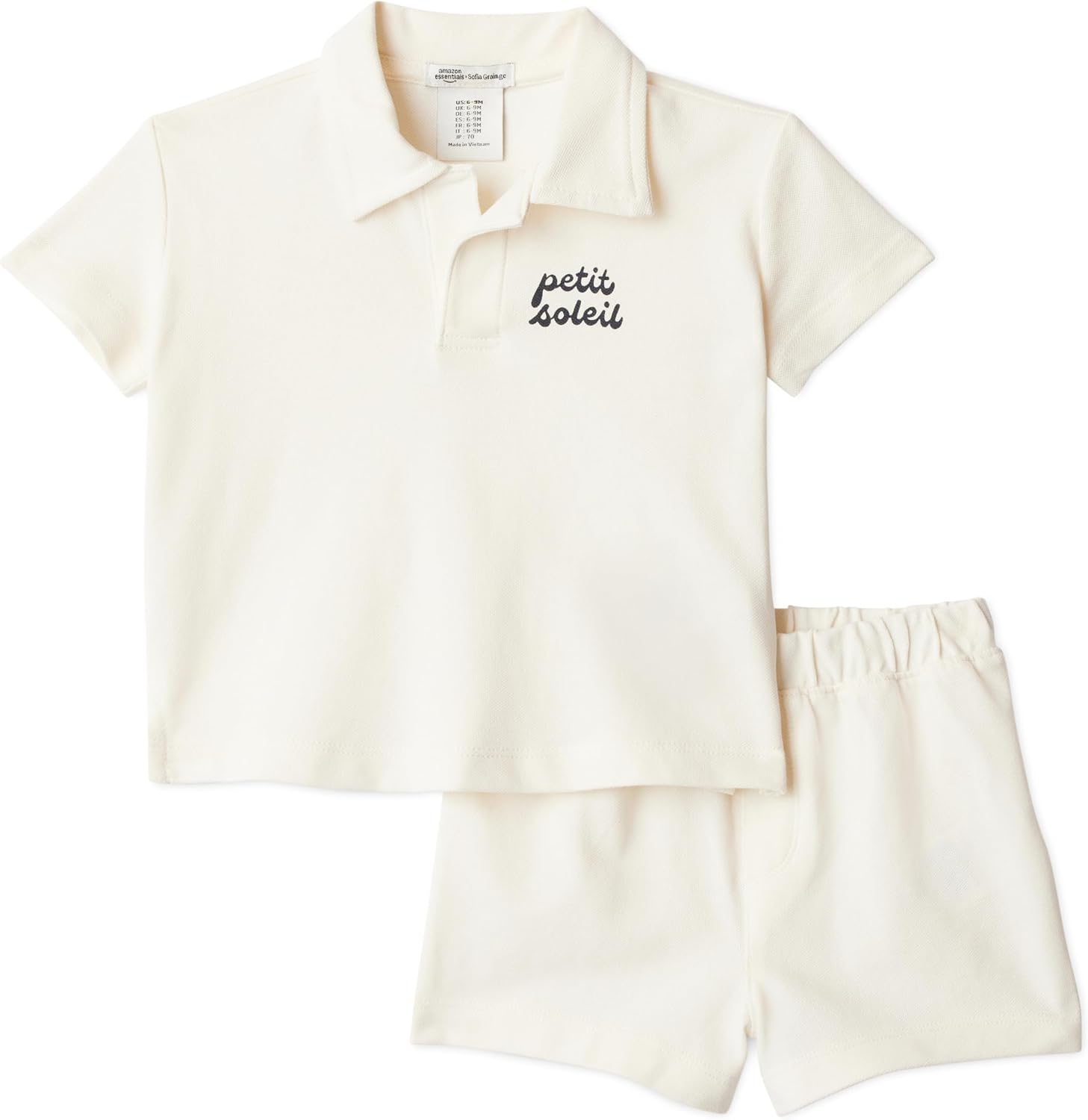 Amazon Essentials x Sofia Grainge Jungen- & Kleinkinder-Set aus Baumwoll-Piqué: Kurzarm-Hemd + Shorts