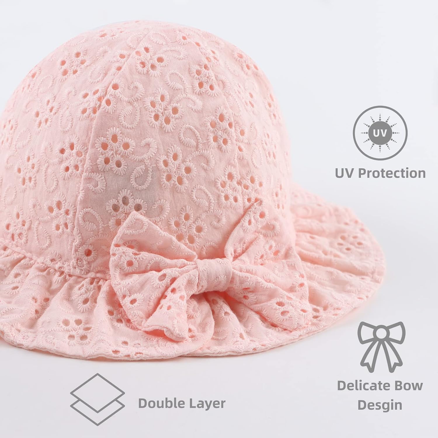 Thumbnail 5 de XIAOHAWANG Sommerhut für Baby-Mädchen mit UV-Schutz aus Baumwolle und Schleife