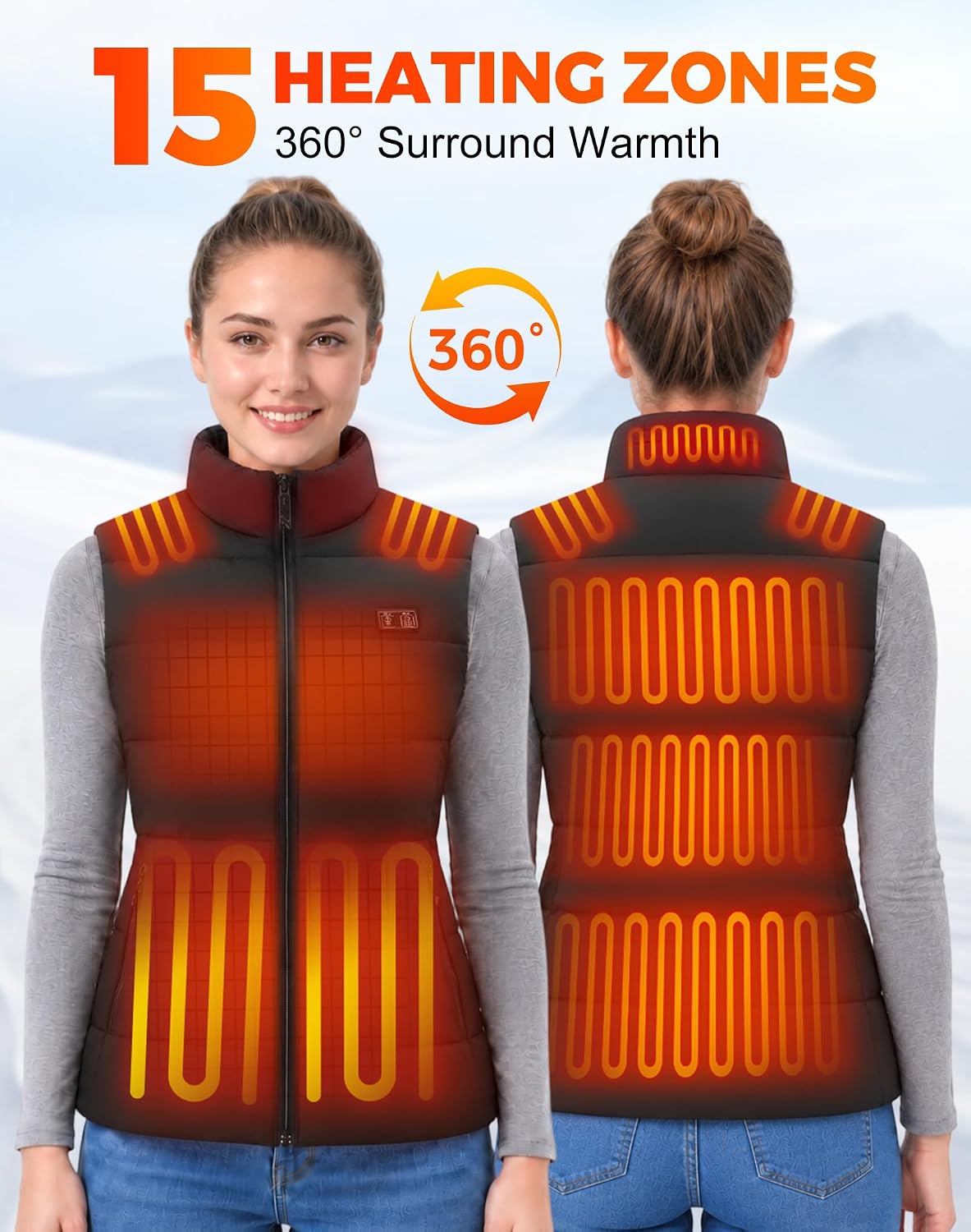 Detalle 2 de CKARTIC Women's Heated Vest, 15 Heating Zones, 10,000mAh Battery Pack
