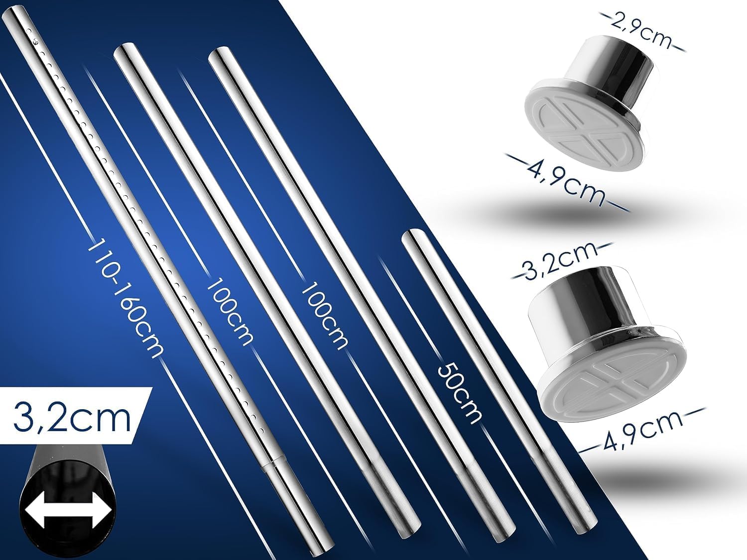 Thumbnail 1 de MEISENBERG Edelstahl Gardinenstange ohne Bohren 360–410 cm (Ø 32 mm) zum Einklemmen – ausziehbar und flexibel