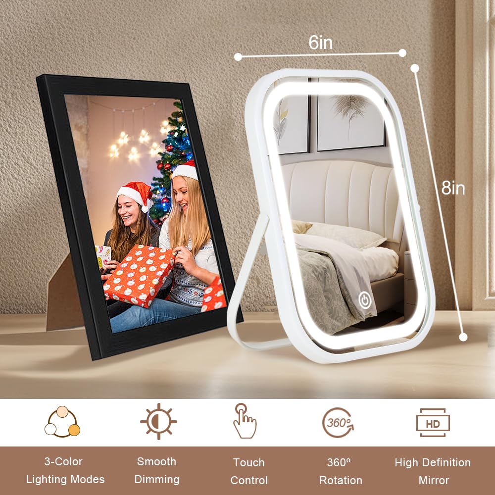 Detalle 2 de YEKKOPT Travel Makeup Mirror with Lights — portable LED vanity mirror with touch dimmer (1200mAh battery)