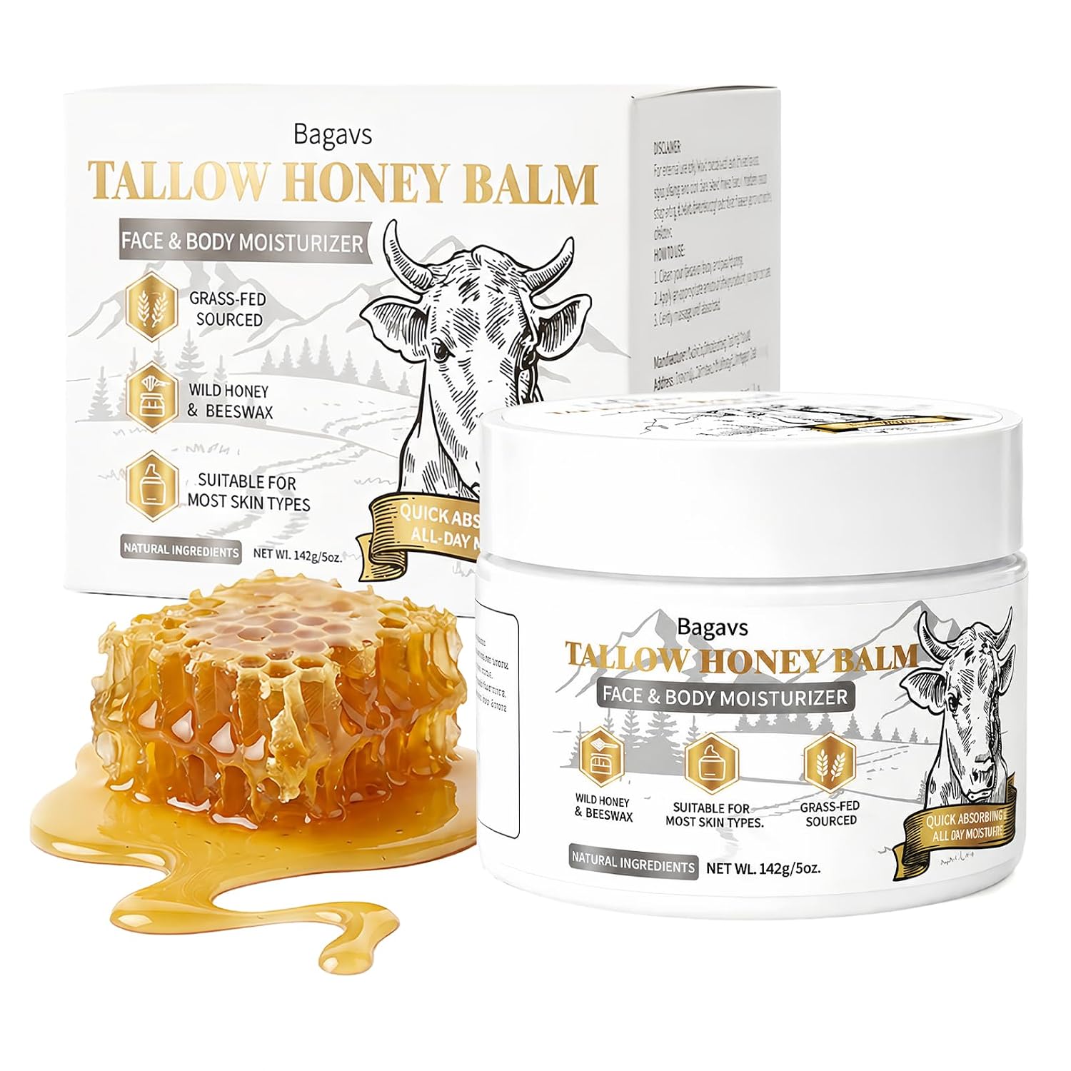 Detalle de Bagavs Tallow Creme mit Honig – Reichhaltige Feuchtigkeit für Gesicht & Körper (142 g)