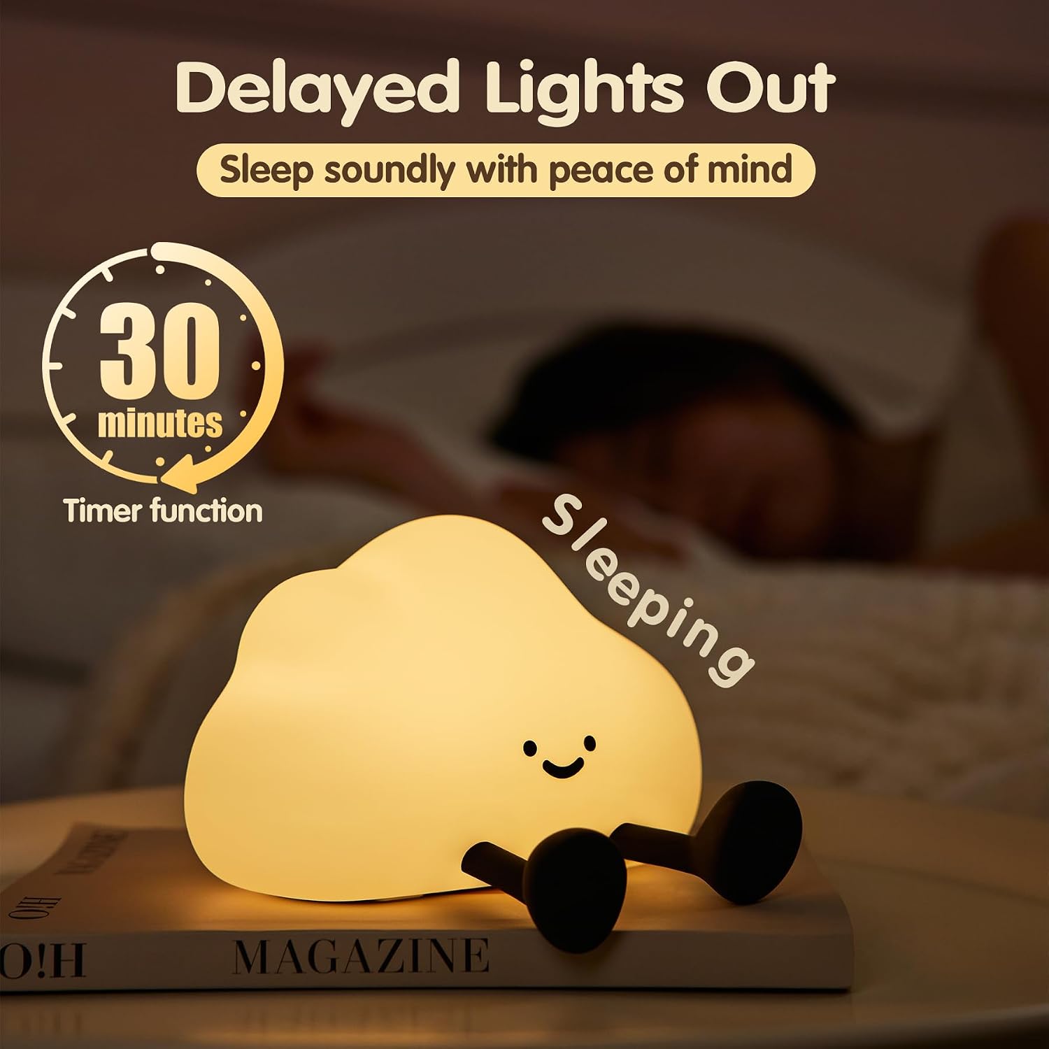 Detalle 2 de NesveCit A023 Cloud Night Light, Rechargeable Touch LED Lamp