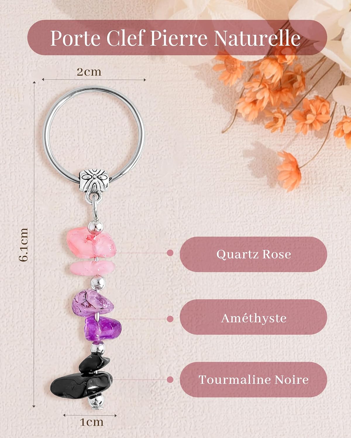 Thumbnail 3 de Seyaa Idee Cadeau Femme — Porte-clé élégant en pierre naturelle avec carte inspirante