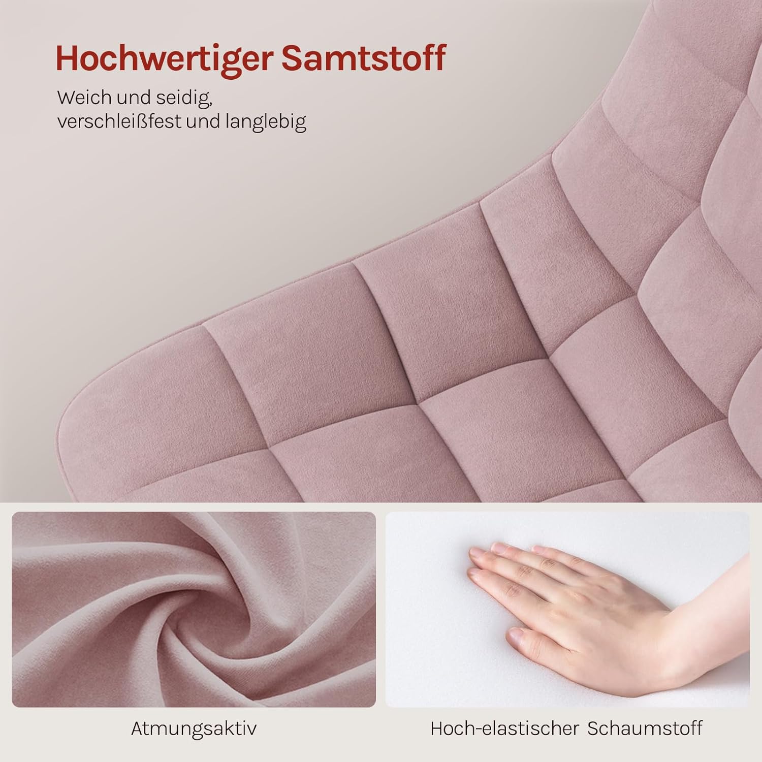 Detalle de WOLTU Schminktisch Stuhl Hocker BH300rs-1 – höhenverstellbar, 360° drehbar mit Rückenlehne (Rosa)