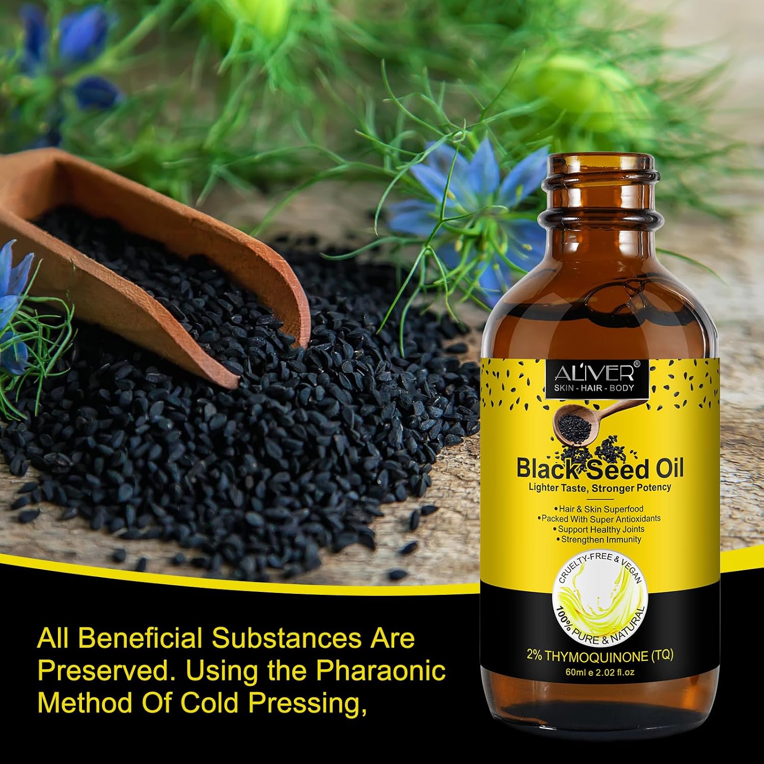 Detalle 2 de Valleylux Black Seed Oil, 60 mL Cold-Pressed Carrier Oil with Glass Dropper