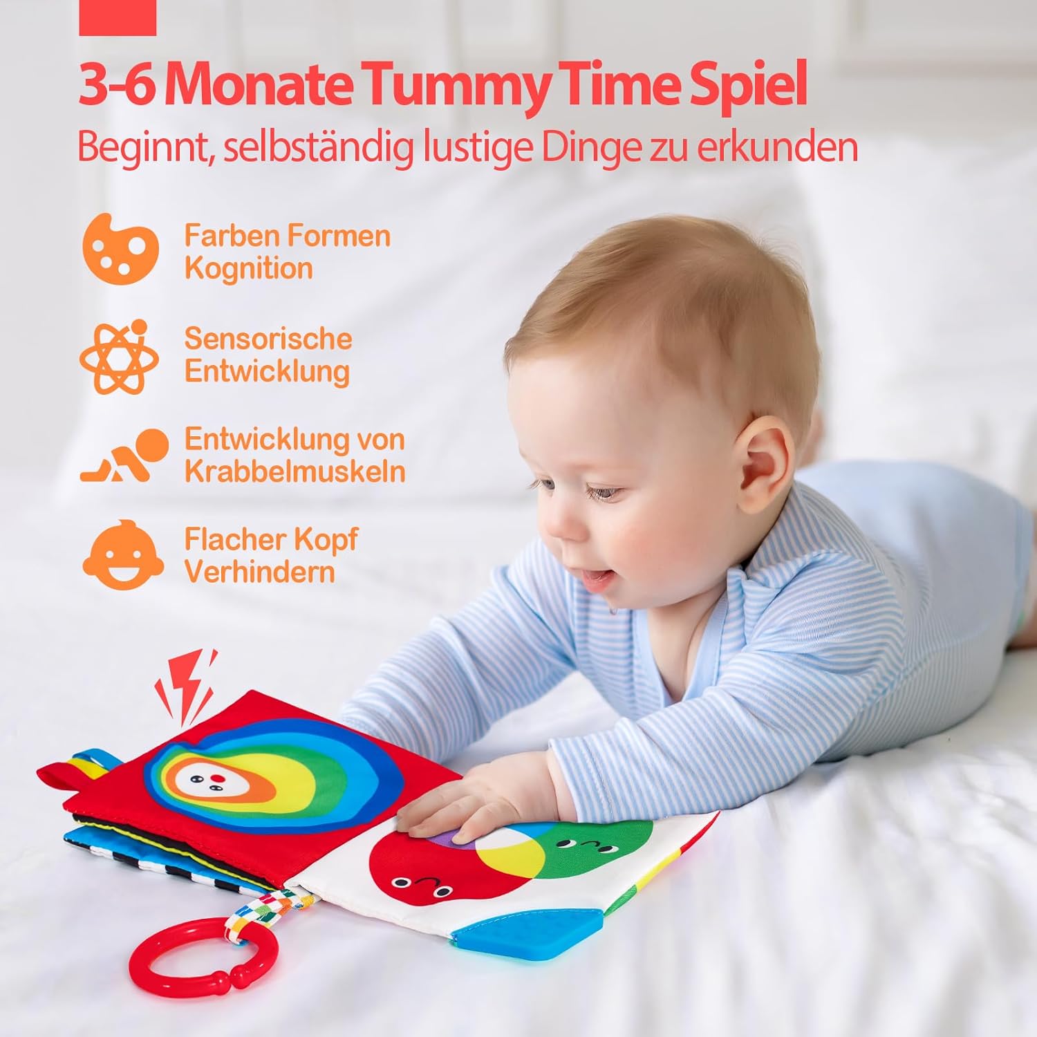 Detalle de hahaland Kontrastkarten Baby Stoffbuch Set (2-teilig) Schwarz-Weiß mit Spiegel, für 0–3/6 Monate