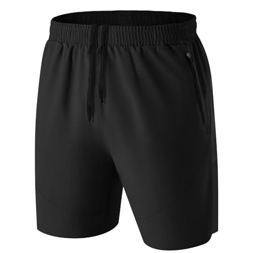 Detalle de HMIYA Sporthose Herren Kurz mit Reißverschlusstasche – Schwarz, 5XL