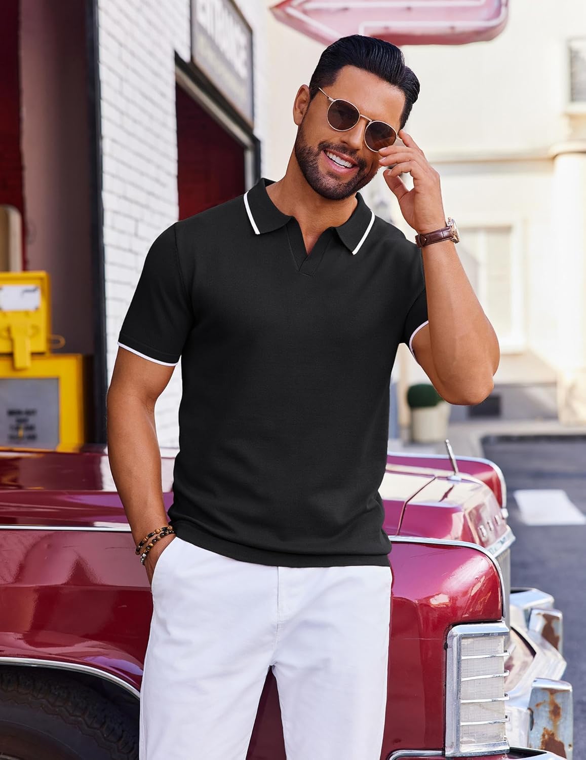 Thumbnail 3 de COOFANDY Men’s Short Sleeve Knit Polo Shirts with Contrast Collar (Vintage Golf & Old Money Style)