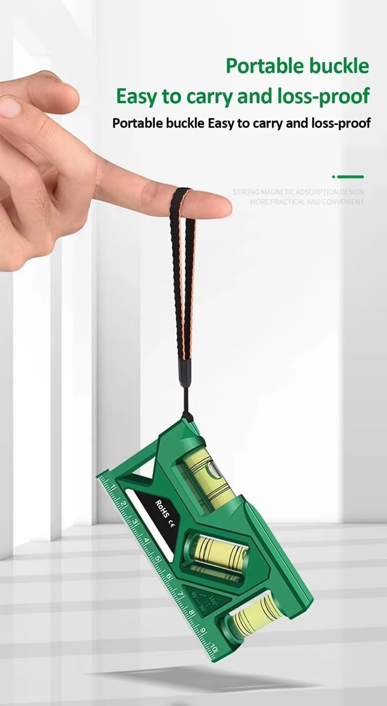 Detalle 2 de Omana 3-in-1 Magnetic Spirit Level, 45°/90°/180°, Green Plastic