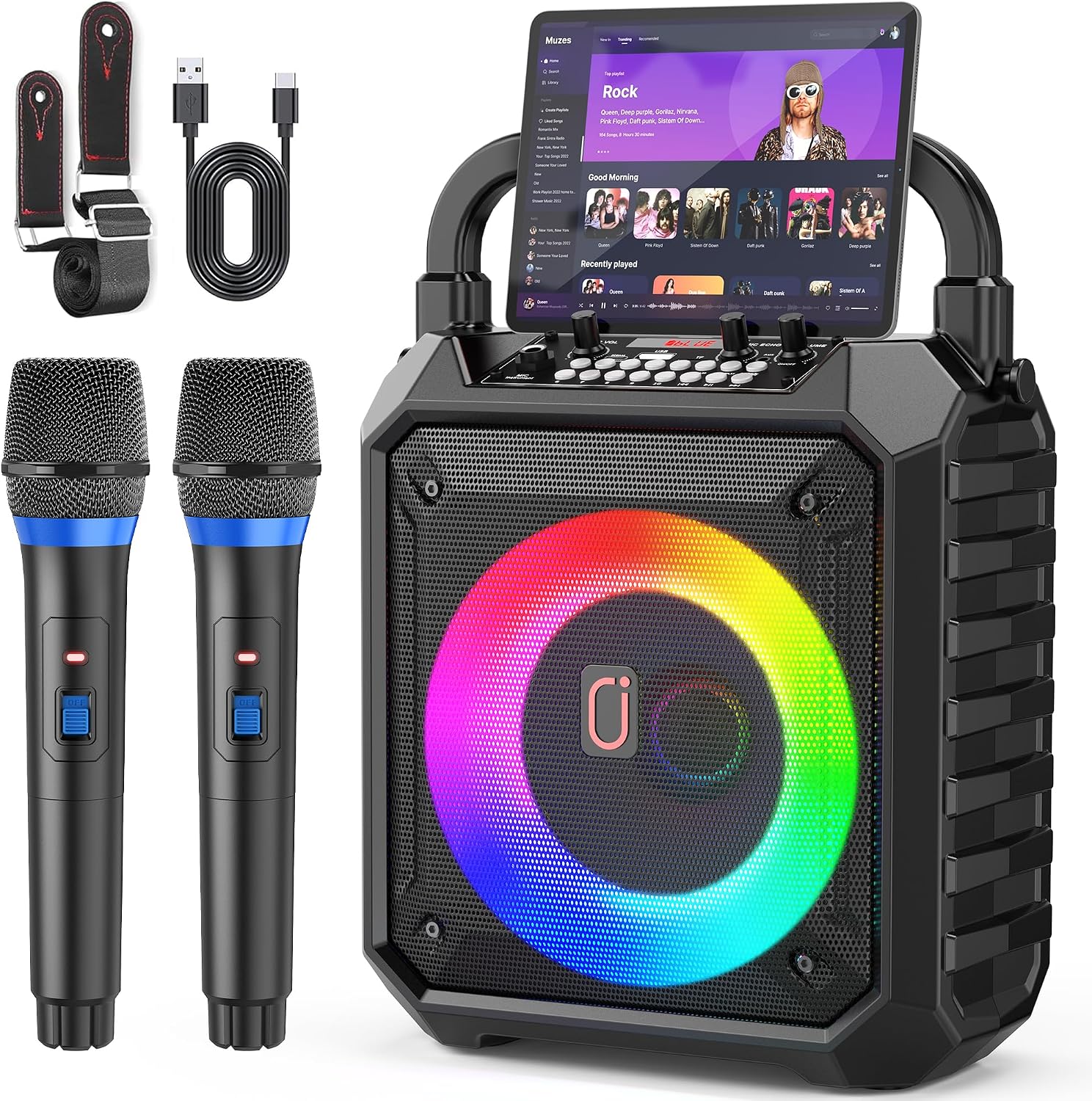 Detalle de JYX T17T Karaoke Machine with Two Wireless Microphones, Bluetooth and RGB Lights