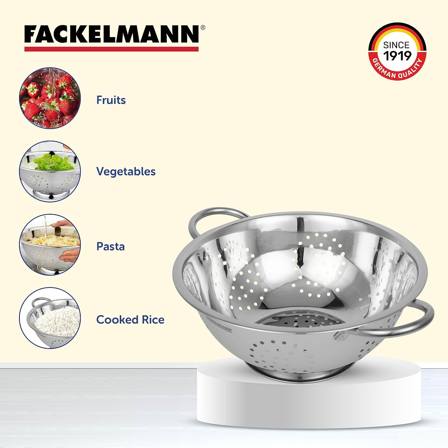 Thumbnail 5 de Fackelmann Abseihschüssel – Edelstahl-Nudelsieb mit Grifﬁen, 30 × 10 × 24 cm