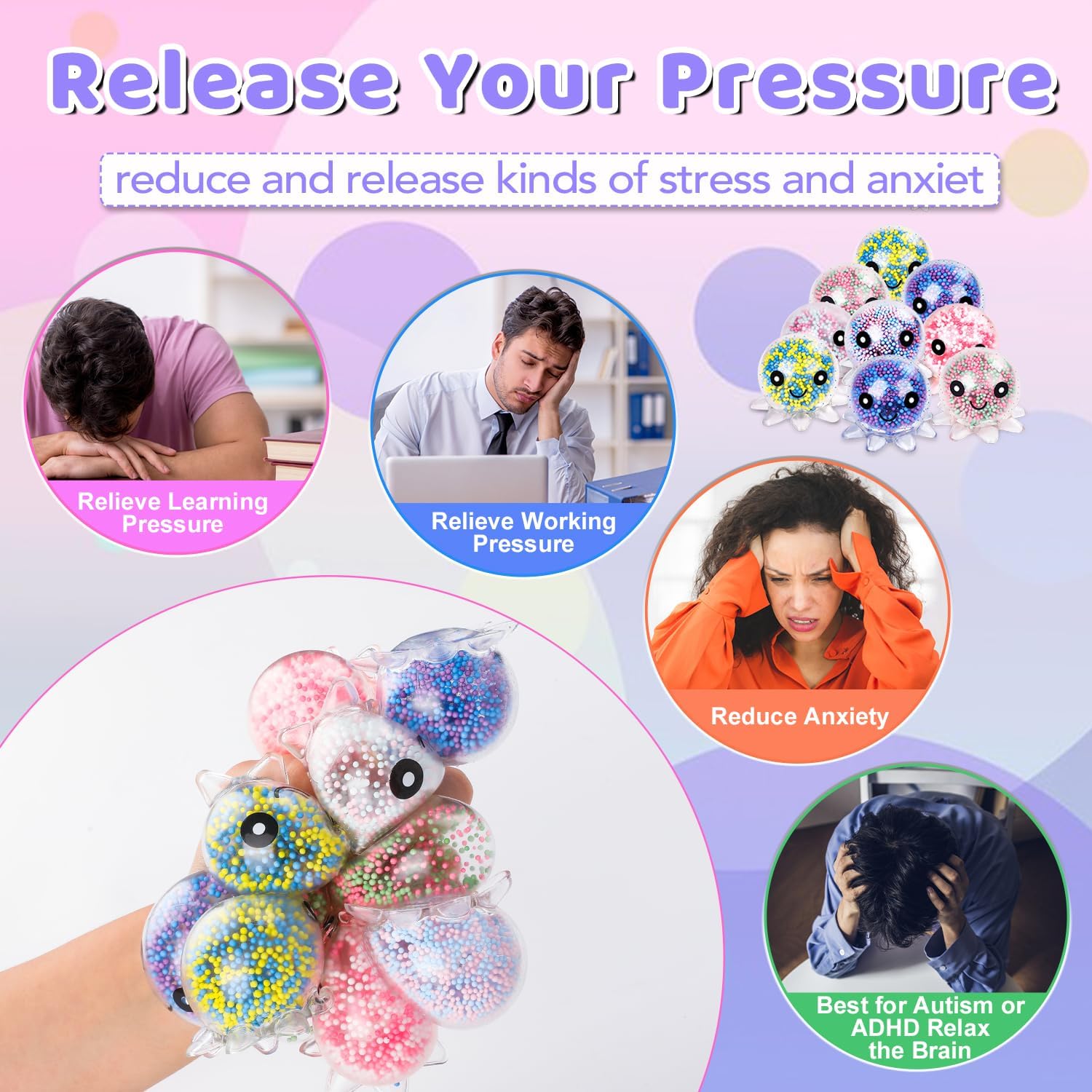 Thumbnail 3 de Cute Octopus 12 Pack Fidget Stress Balls