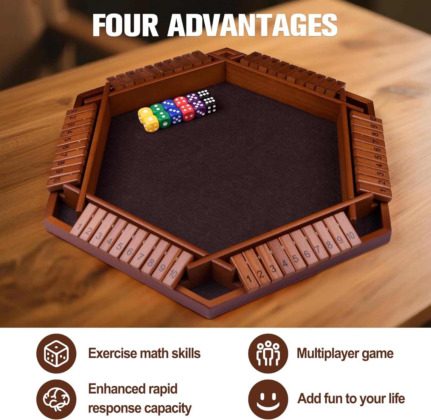 Detalle 2 de Havnidy Shut The Box jeu de dés bois pour 6