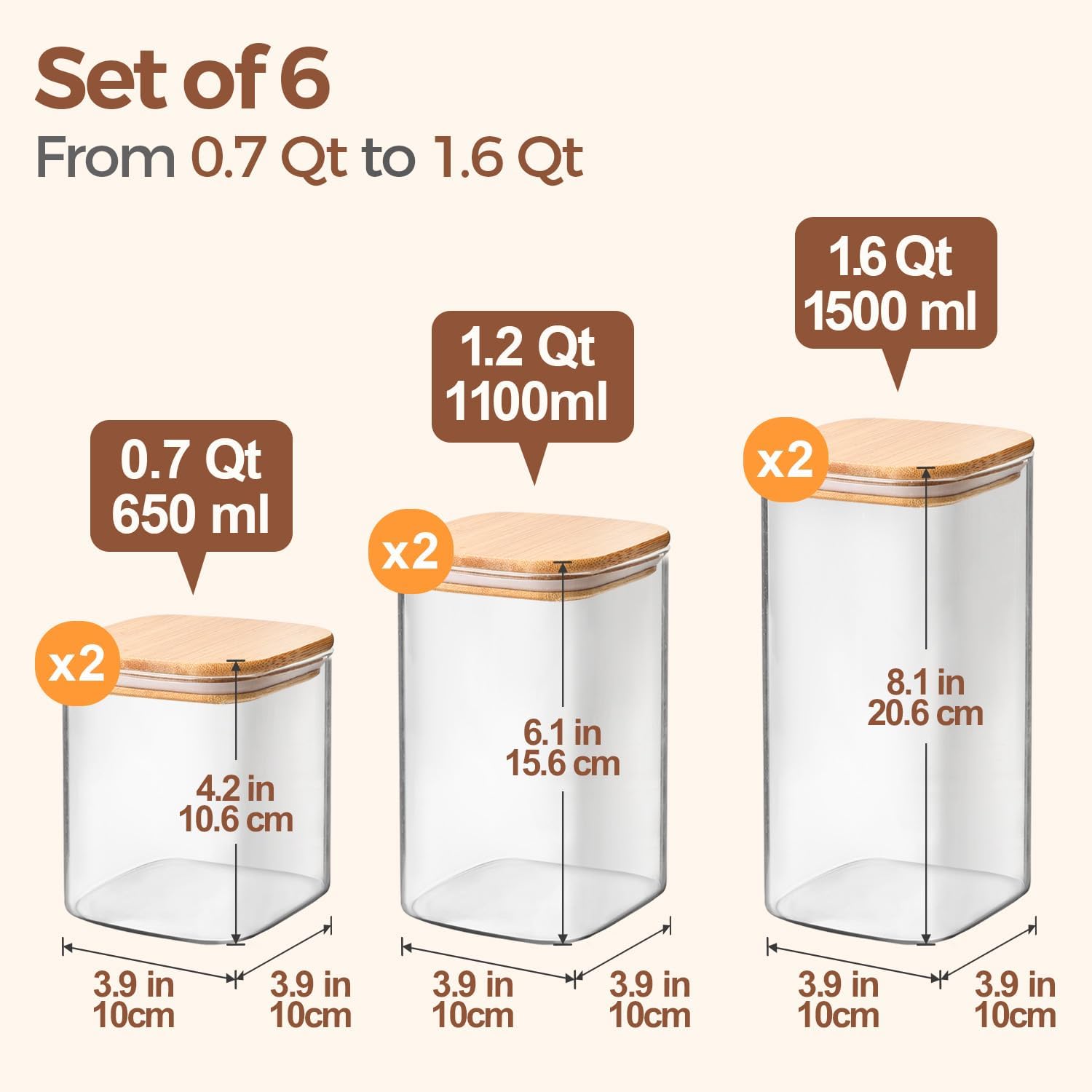 Thumbnail 1 de ComSaf Glass Storage Canister Set 6-Pack 🫙