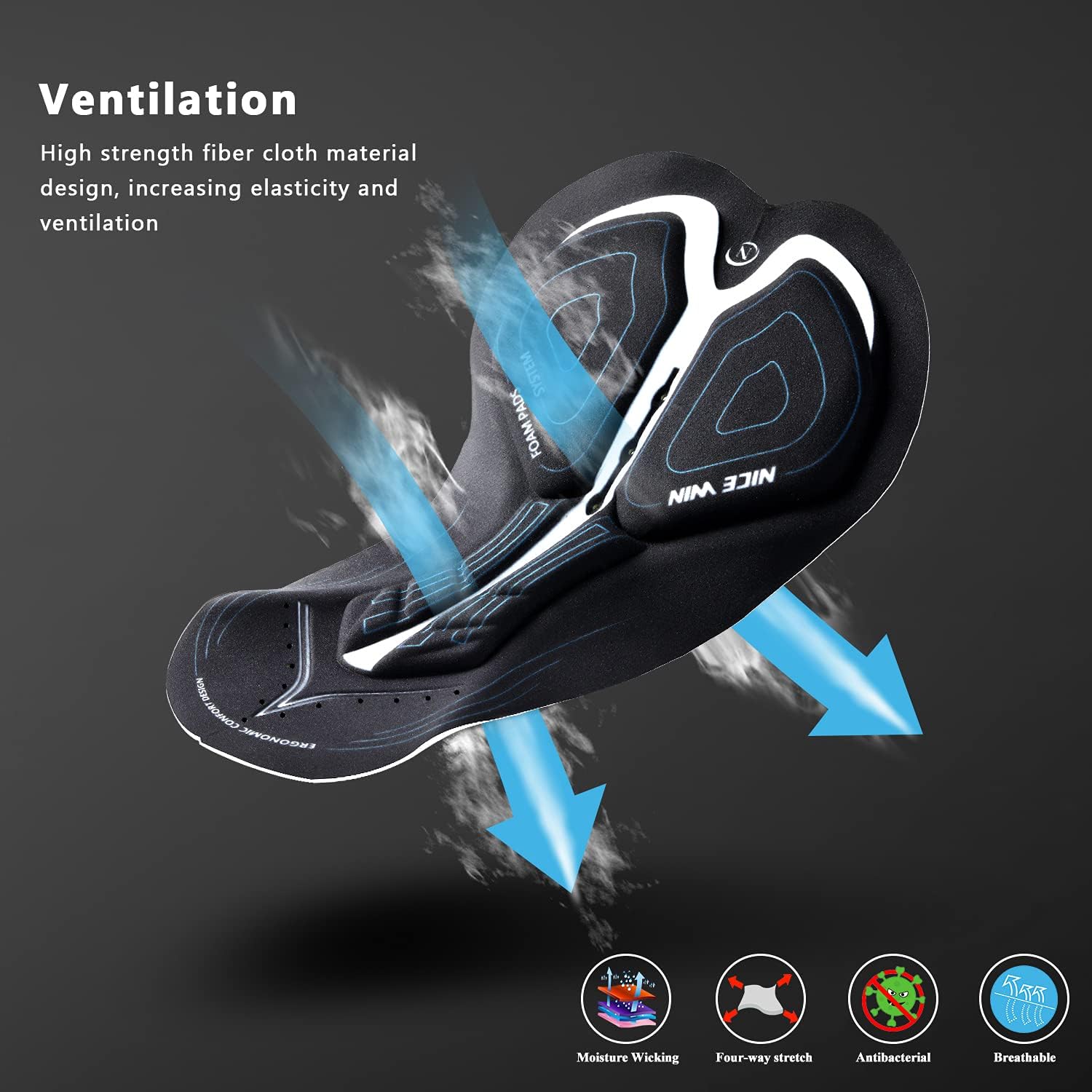 Detalle 2 de NICEWIN pantaloncini da ciclismo e motociclismo da uomo con imbottitura 3D e asciugatura rapida