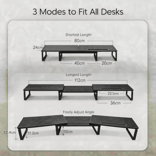 Detalle de DOMSHOCT Dual Monitor Stand Riser with Open Bottom Storage – 75kg Capacity, Adjustable Length and Angle, Black