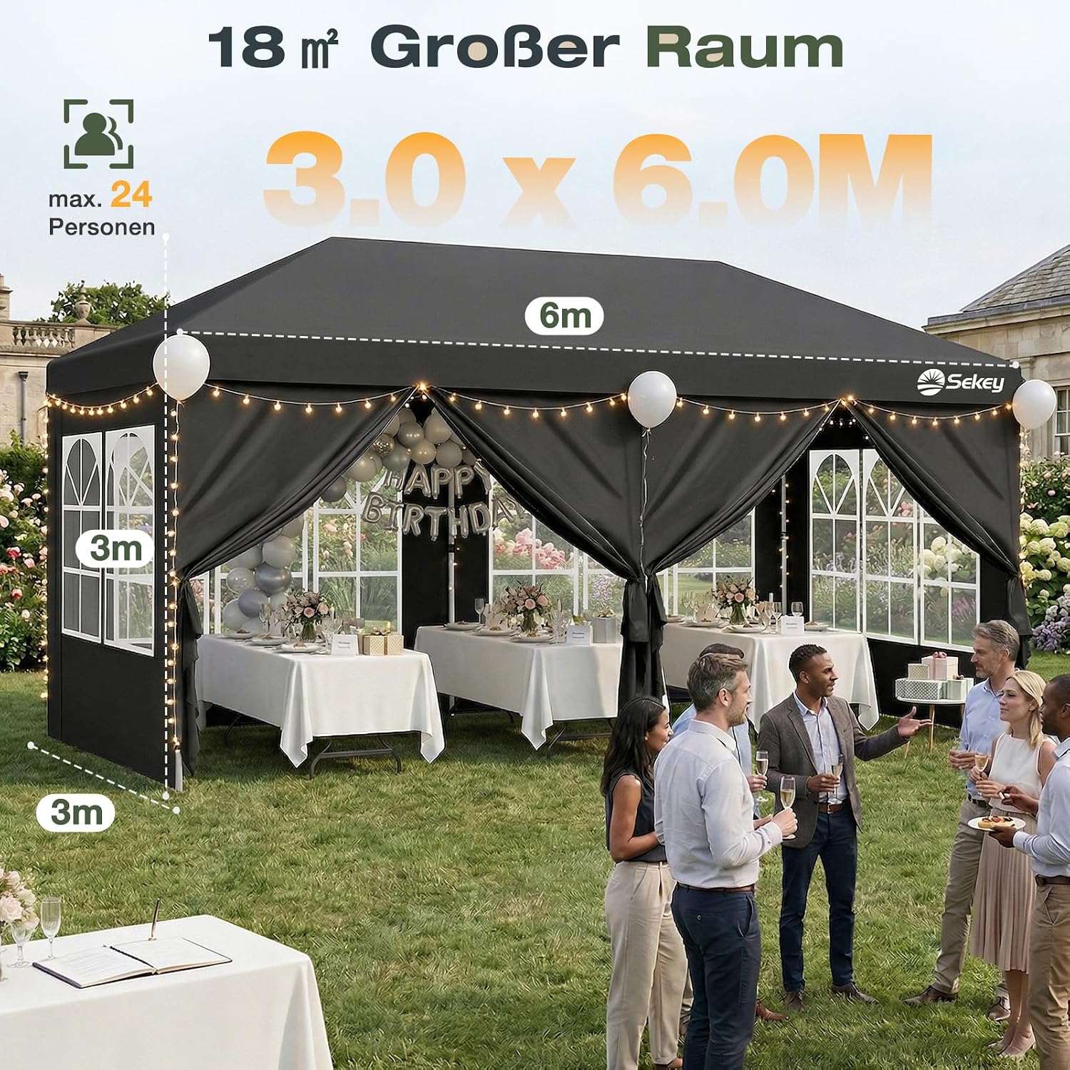 Thumbnail 6 de Sekey One-Touch Pop Up Pavillon 3x6m mit Seitenwänden – Wasserdicht & Windfest, inkl. Sandsäcke und Tragetasche