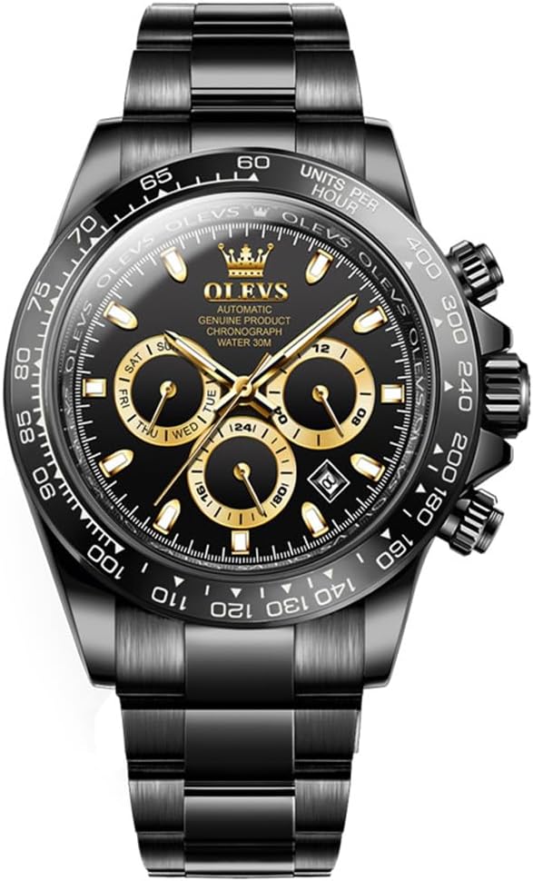 Detalle de OLEVS Herrenarmbanduhr Automatik Gold Schwarz 30 m