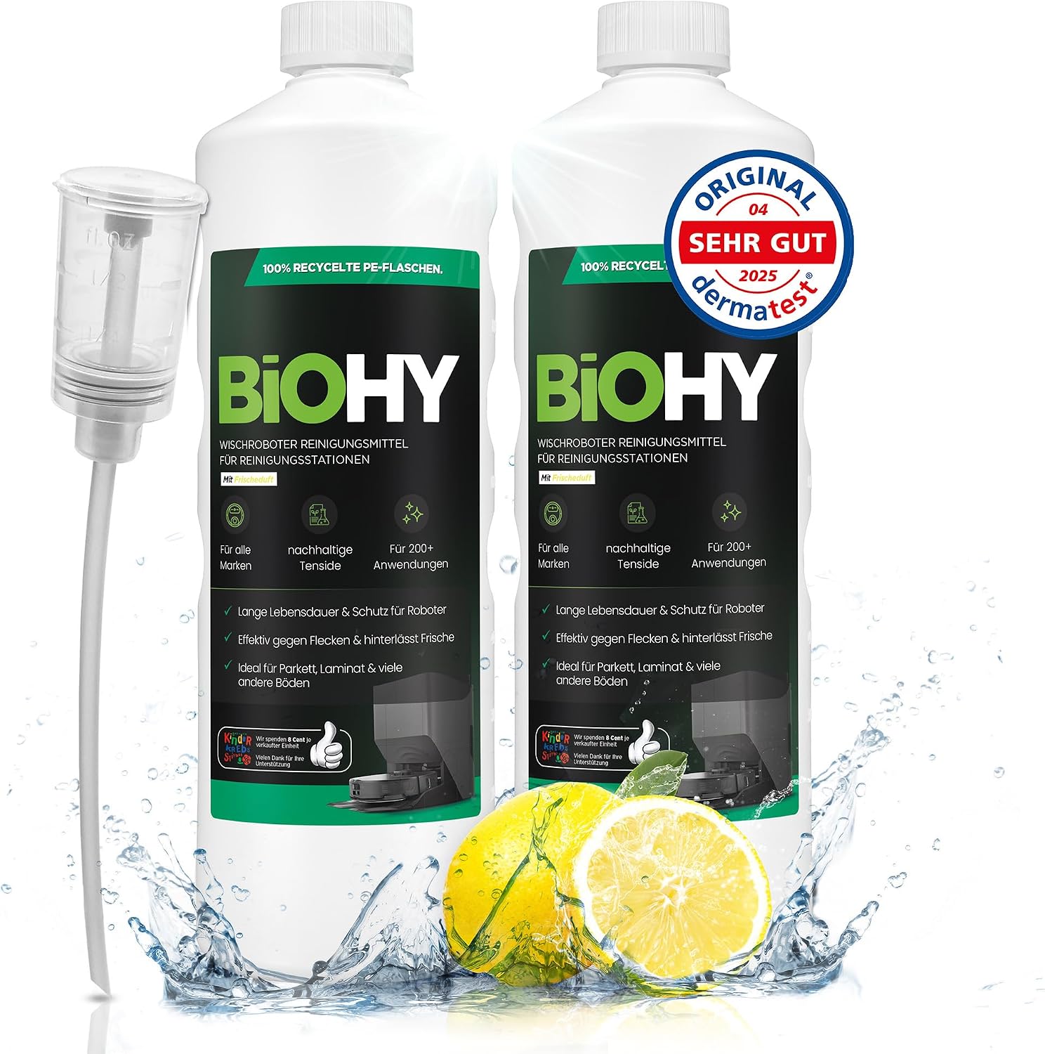 Detalle de BIOHY reinigingsmiddel voor robotstations, 2 x 1 liter, fris en schuimarm