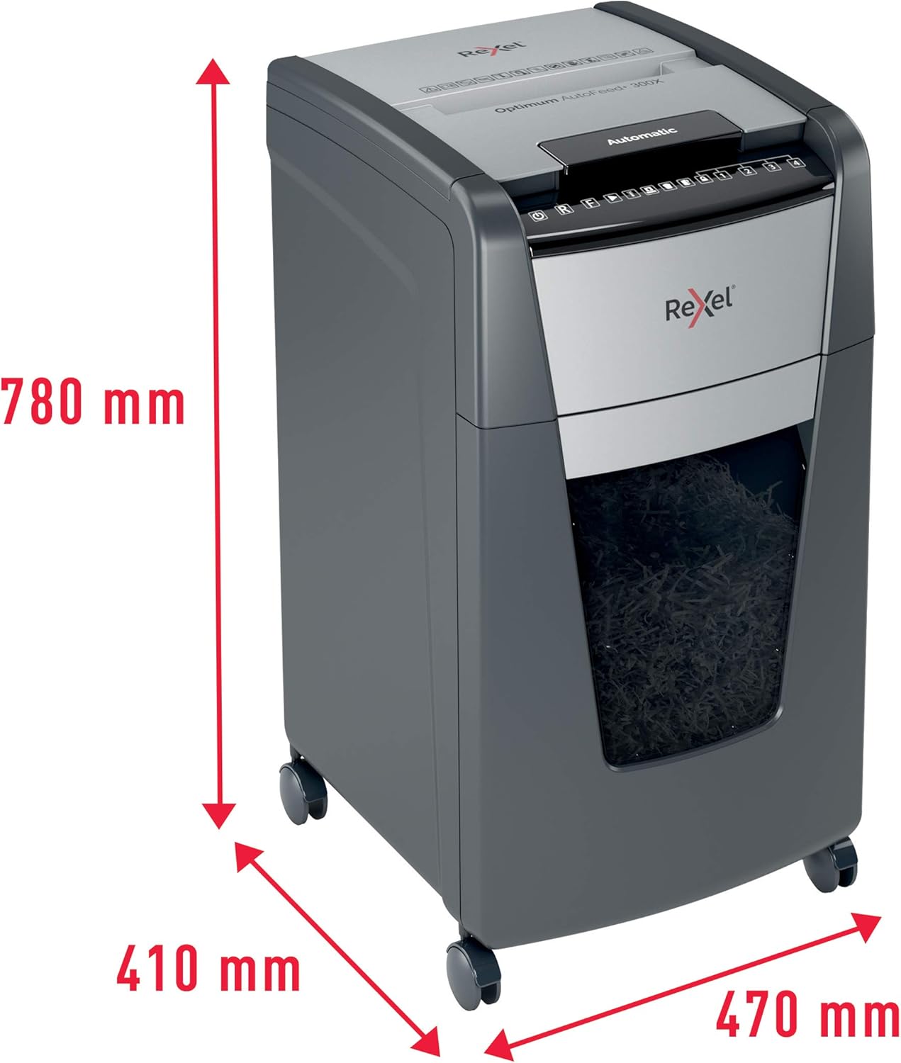 Detalle 2 de Rexel Auto+ 300X : Destructeur de documents automatique, coupe croisée P-4, 300 feuilles, corbeille 60 L