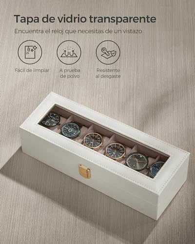 Detalle de SONGMICS caja para relojes de 6 compartimentos