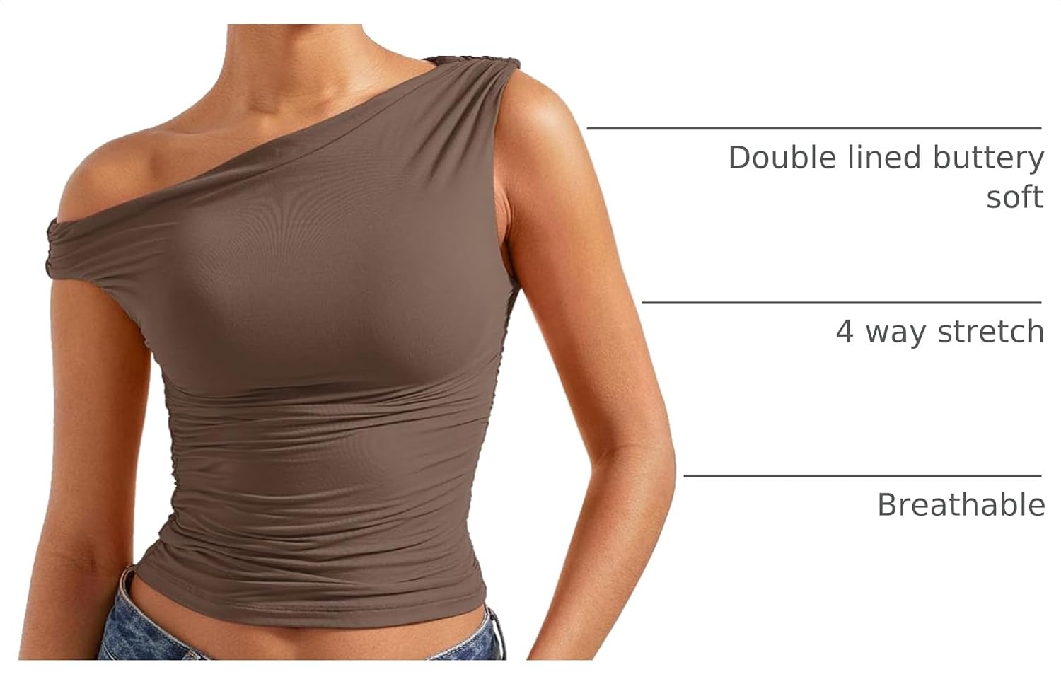 Detalle de SUUKSESS Women's Off-Shoulder Crop Top, Double-Lined 4-Way Stretch