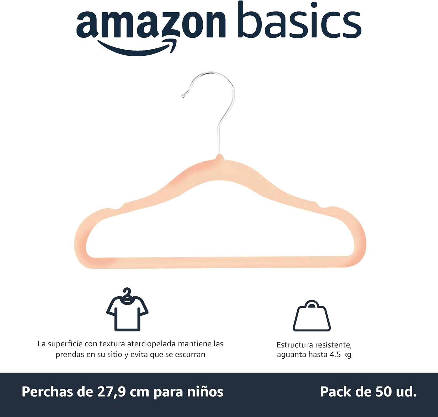 Detalle 2 de Amazon Basics Perchas de terciopelo para bebés, 50 unidades