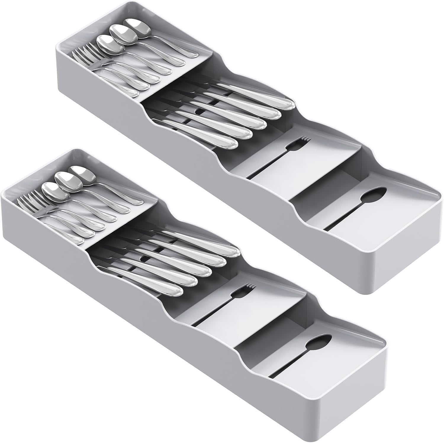 Detalle de Lifewit 23036 Cutlery Drawer Organiser, 2-Pack Narrow Grey Trays